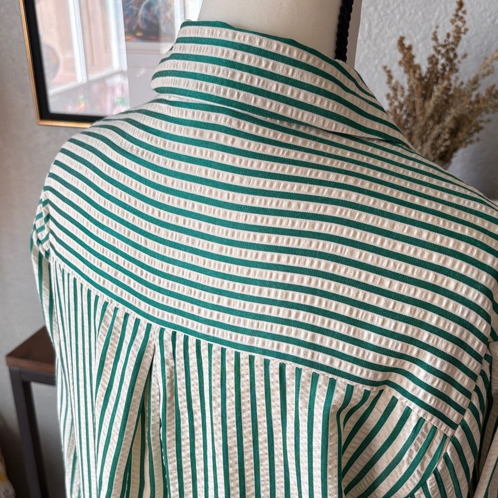 Blenca S Green and‎ Cream Striped Women's Button-Down Shirt - Picture 7 of 9